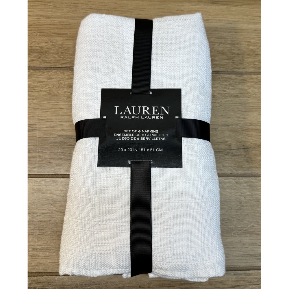 Lauren RALPH LAUREN  Set of 6 Napkins 20" x 20" Textured White Natural Designer